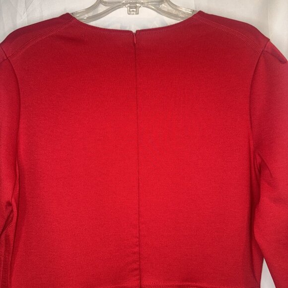 Alex Marie Women’s Red Knit 3/4 Sleeve Pleated Midi Dress XL Stretch Minimalist - Picture 6 of 9